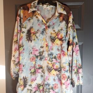 Soft Girl Sheer Floral Bohemian Motif Bloomcore Midi Dress Earthy Cottagecore M